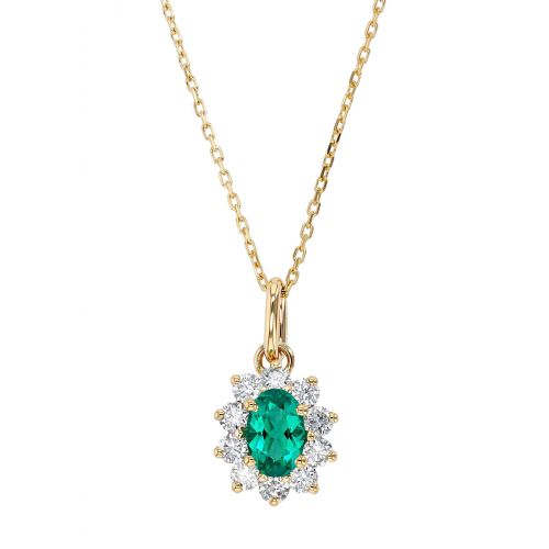 Collier Femme EDORA OR 9 Carats Jaune Émeraude de Synthèse et Diamants de Synthèse 0,40 ct EDOCOL/750.EMS.40.J.5.9