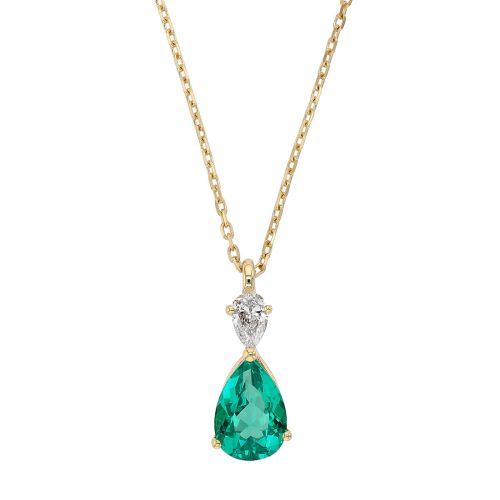 Collier Femme EDORA OR 9 Carats Jaune Émeraude de Synthèse 0,91 ct et Diamant de Synthèse 0,10 ct EDOCOL/004.EMS.10.J.5.9