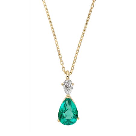 Collier femme edora or 9 carats jaune émeraude de synthèse 0,91 ct et diamant de synthèse 0,10 ct edocol/004.ems.10.j.5.9 – colliers diamant de synthèse