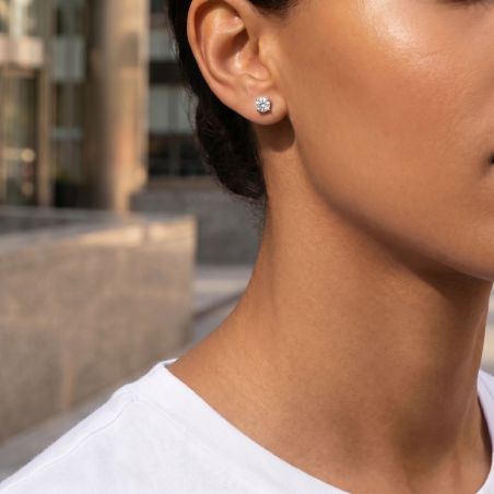 Boucles d'oreilles Femme Puces EDORA OR 9 Caratss Blanc et Diamants 0,40 ct EDOBO/302.20.G.5.9