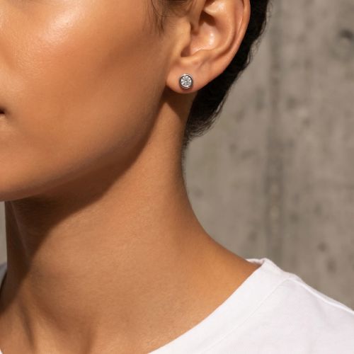 Boucles d'oreilles Femme Puces EDORA OR 9 Caratss Blanc et Diamants 0,24 ct EDOBO/004.12.G.5.9