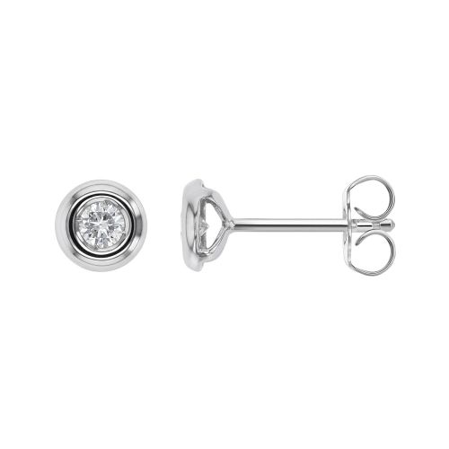 Boucles d'oreilles Femme Puces EDORA OR 9 Caratss Blanc et Diamants 0,16 ct EDOBO/003.08.G.5.9
