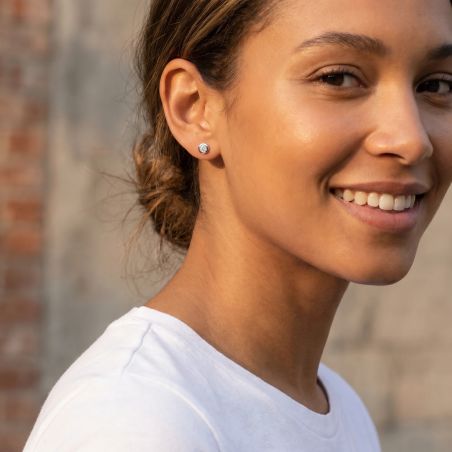 Boucles d'oreilles Femme Puces EDORA OR 9 Caratss Blanc et Diamants 0,16 ct EDOBO/003.08.G.5.9