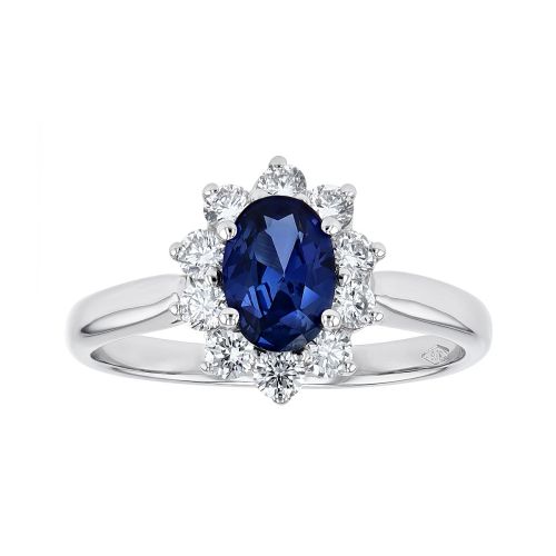 Bague Femme Entourage EDORA OR 9 Caratss Blanc, Saphir de Synthèse et Diamants De Synthèse 0,50 ct EDOB7/002.SAS.50.G.5.9