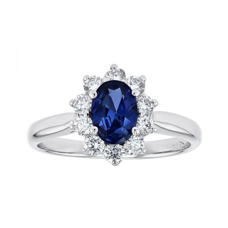 Bague femme entourage edora or 9 caratss blanc, saphir de synthèse et diamants de synthèse 0,50 ct edob7/002.sas.50.g.5.9 – bagues diamant de synthèse