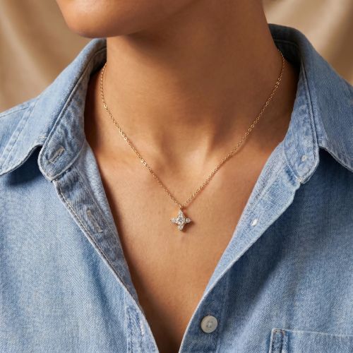 Collier Femme Étoile EDORA OR 9 Carats jaune et Diamants de Synthèse 0,43 ct EDOCOL/370.43.J.5.9