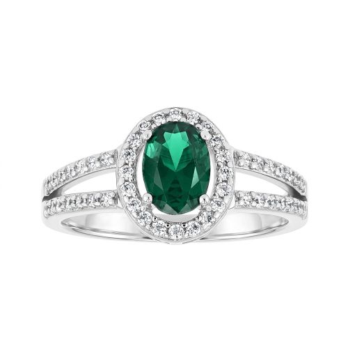 Bague Femme Entourage EDORA Argent et Oxyde Verte EDO70100943