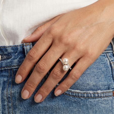 Bague Femme EDORA Argent, Perles d'eau douce et Oxydes de Zirconium EDO70100876