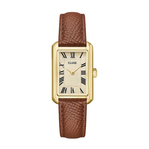 Montre Femme CLUSE Belisenna Rectangulaire Dorée Cadran Sablé Bracelet Cuir Brun Noisette CW15008