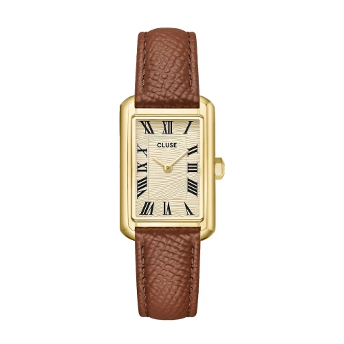 Montre Femme CLUSE Belisenna Rectangulaire Dorée Cadran Sablé Bracelet Cuir Brun Noisette CW15008