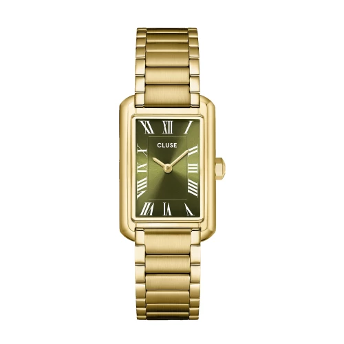 Montre Femme CLUSE Belisenna Rectangulaire Dorée Cadran Vert Olive Bracelet Acier CW15007