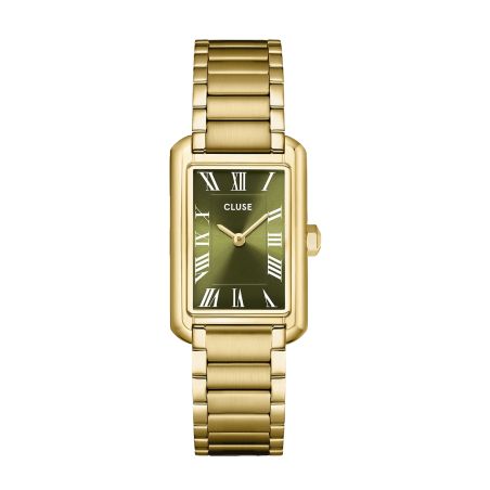 Montre femme cluse belisenna rectangulaire dorée cadran vert olive bracelet acier cw15007 – montres tendances