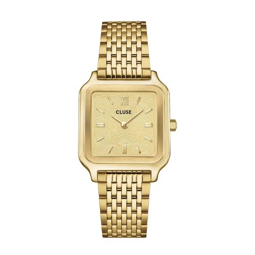 Montre Femme CLUSE Gracieuse Carrée Dorée 28 mm Cadran Texturé Dentelle Bracelet Acier CW11912