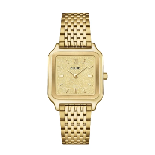 Montre Femme CLUSE Gracieuse Carrée Dorée 28 mm Cadran Texturé Dentelle Bracelet Acier CW11912