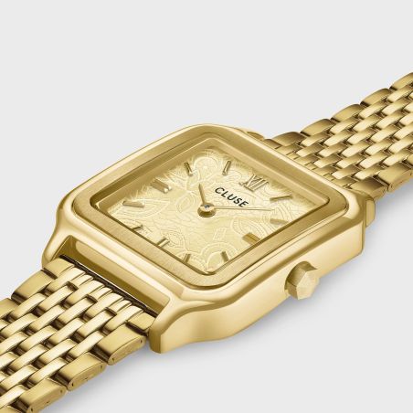 Montre femme cluse gracieuse carrée dorée 28 mm cadran texturé dentelle bracelet acier cw11912 – montres tendances