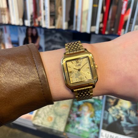 Montre femme cluse gracieuse carrée dorée 28 mm cadran texturé dentelle bracelet acier cw11912 – montres tendances