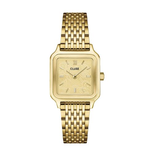 Montre Femme CLUSE Gracieuse Petite Carrée Dorée Cadran Texturé Dentelle Bracelet Acier CW11825