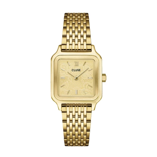 Montre Femme CLUSE Gracieuse Petite Carrée Dorée Cadran Texturé Dentelle Bracelet Acier CW11825
