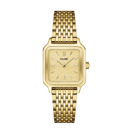Montre femme cluse gracieuse petite carrée dorée cadran texturé dentelle bracelet acier cw11825 – montres tendances