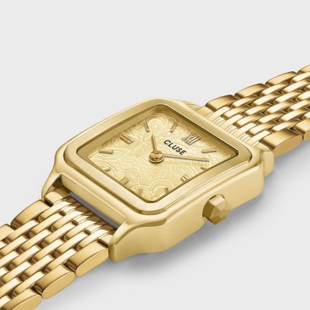 Montre femme cluse gracieuse petite carrée dorée cadran texturé dentelle bracelet acier cw11825 – montres tendances