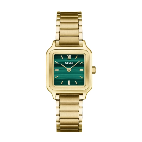 Montre Femme CLUSE Gracieuse Petite Carrée Dorée Cadran Vert Malachite Bracelet Acier CW11828
