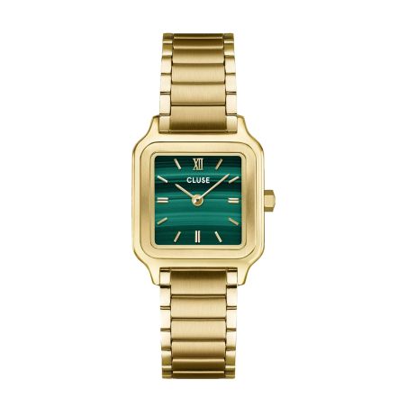 Montre femme cluse gracieuse petite carrée dorée cadran vert malachite bracelet acier cw11828 – montres tendances