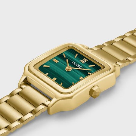 Montre femme cluse gracieuse petite carrée dorée cadran vert malachite bracelet acier cw11828 – montres tendances