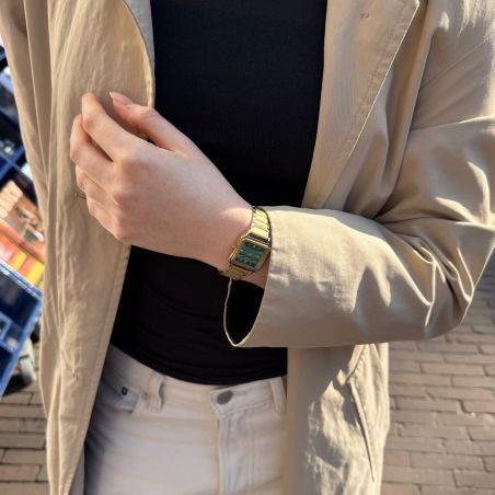Montre femme cluse gracieuse petite carrée dorée cadran vert malachite bracelet acier cw11828 – montres tendances