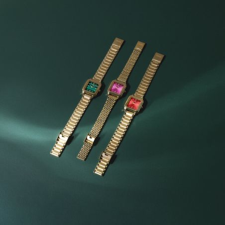 Montre femme cluse gracieuse petite carrée dorée cadran vert malachite bracelet acier cw11828 – montres tendances