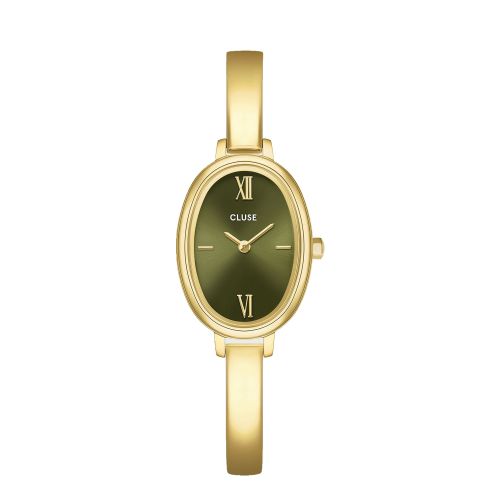 Montre Femme CLUSE L'Ovale Dorée Cadran Vert Olive Bracelet Jonc Acier Fin CW16103