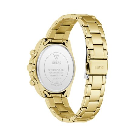Montre femme guess victoria ronde 36 mm dorée multifonctions cadran champagne strass lunette strass bracelet acier gw1037l2 – montres tendances femme