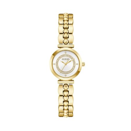 Montre femme guess leena ronde 26 mm dorée cadran blanc index strass bracelet acier gw0994l2 – montres tendances femme