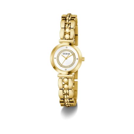 Montre femme guess leena ronde 26 mm dorée cadran blanc index strass bracelet acier gw0994l2 – montres tendances femme