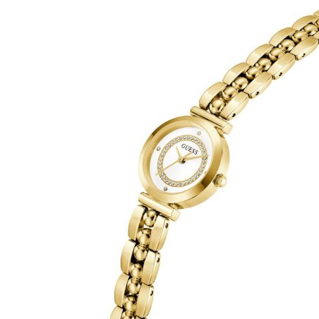 Montre femme guess leena ronde 26 mm dorée cadran blanc index strass bracelet acier gw0994l2 – montres tendances femme