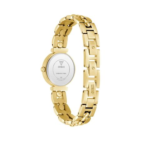 Montre femme guess leena ronde 26 mm dorée cadran blanc index strass bracelet acier gw0994l2 – montres tendances femme