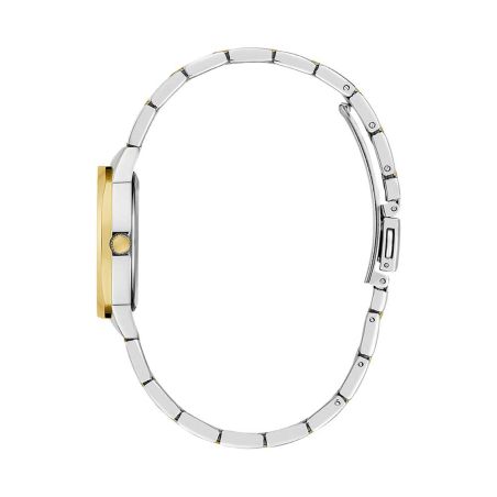 Montre femme guess charlotte ronde 30 mm bicolore doré argenté cadran vert lunette strass bracelet acier gw0767l4 – montres tendances femme