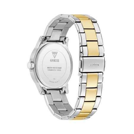 Montre femme guess annette ronde 36 mm bicolore doré argenté cadran vert lunette strass bracelet acier gw0861l4 – montres tendances femme