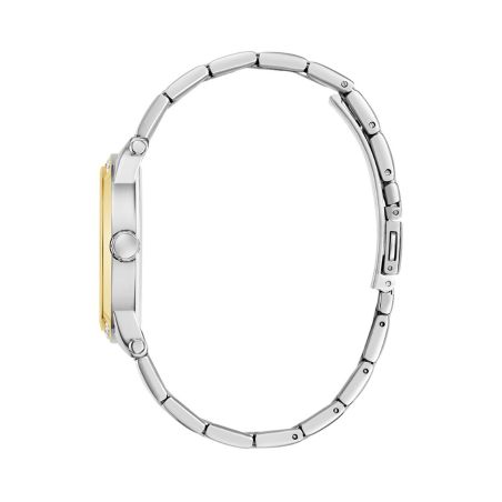 Montre femme guess annette ronde 36 mm bicolore doré argenté cadran vert lunette strass bracelet acier gw0861l4 – montres tendances femme