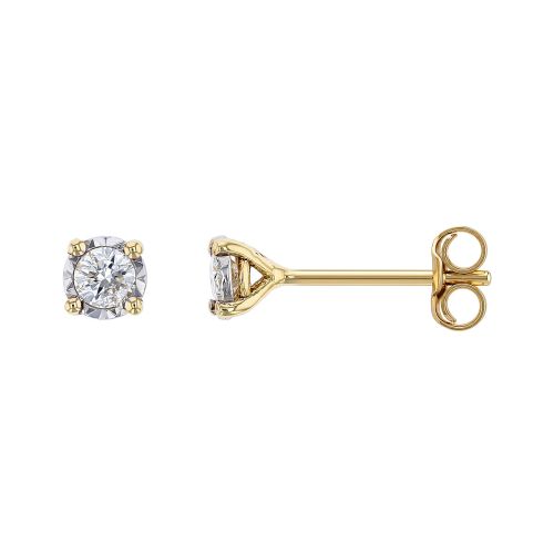 Boucles d'oreilles Femme Puces EDORA OR 9 Carats jaune et Diamants 0,20 ct EDOBO/301.P.20.J.6.9