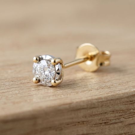 Boucles d'oreilles femme puces edora or 9 carats jaune et diamants 0,20 ct edobo/301.p.20.j.6.9 – boucles d'oreilles femme or
