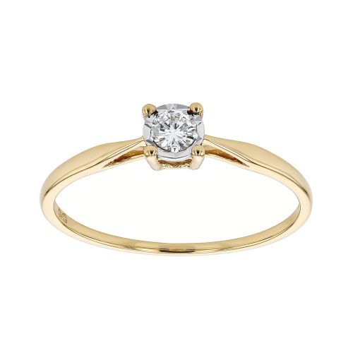 Bague Femme Solitaire Pastille EDORA OR 9 Carats jaune et Diamants 0,14 ct EDOB2/913.P.14.J.6.9
