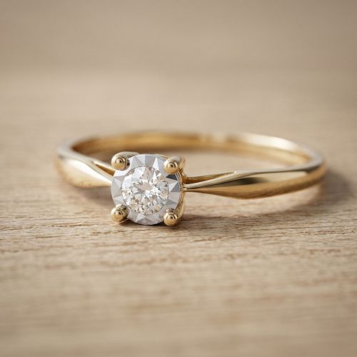 Bague Femme Solitaire Pastille EDORA OR 9 Carats jaune et Diamants 0,14 ct EDOB2/913.P.14.J.6.9