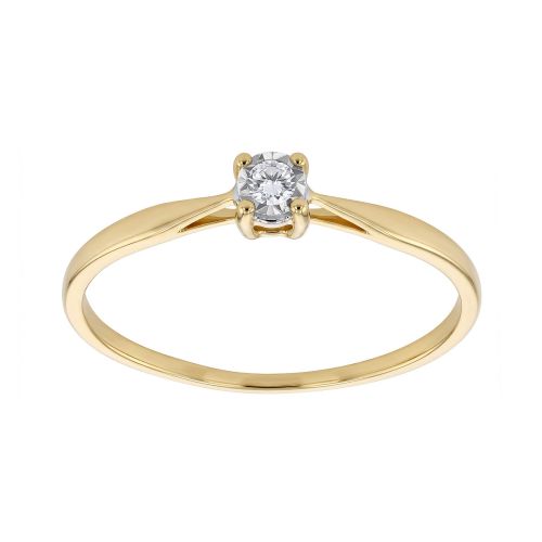 Bague Femme Solitaire Pastille EDORA OR 9 Carats jaune et Diamants 0,05 ct EDOB2/912.P.05.J.6.9