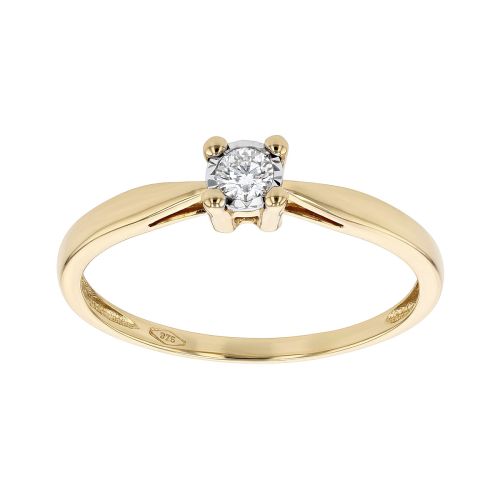 Bague Femme Solitaire Pastille EDORA OR 9 Carats jaune et Diamants 0,10 ct EDOB2/551.P.10.J.6.9