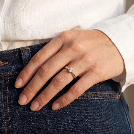 Bague Femme Solitaire Pastille EDORA OR 9 Carats jaune et Diamants 0,10 ct EDOB2/551.P.10.J.6.9