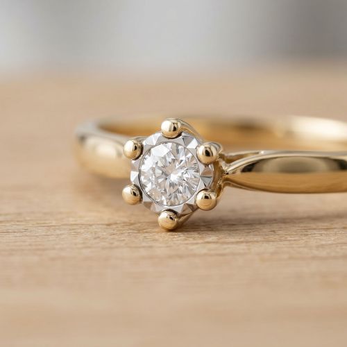 Bague Femme Solitaire Pastille EDORA OR 9 Carats jaune et Diamants 0,05 ct EDOB2/001.P.05.J.6.9