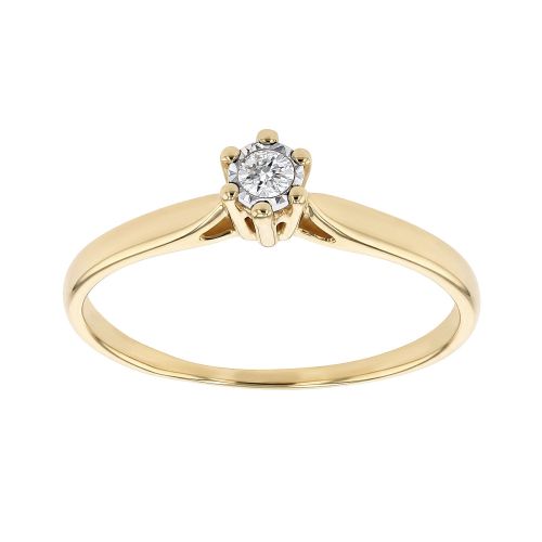 Bague Femme Solitaire Pastille EDORA OR 9 Carats jaune et Diamants 0,05 ct EDOB2/001.P.05.J.6.9