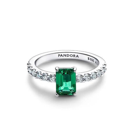 Bague femme pandora halo vert scintillant rectangulaire 194506c01 – bagues tendances