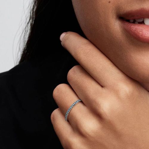 Bague Femme PANDORA Anneau Demi-Éternité Aigue-Marine Scintillant 192999C03