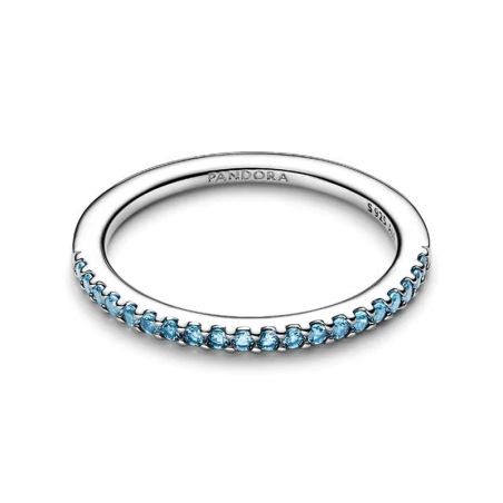 Bague femme pandora anneau demi-éternité aigue-marine scintillant 192999c03 – bagues tendances